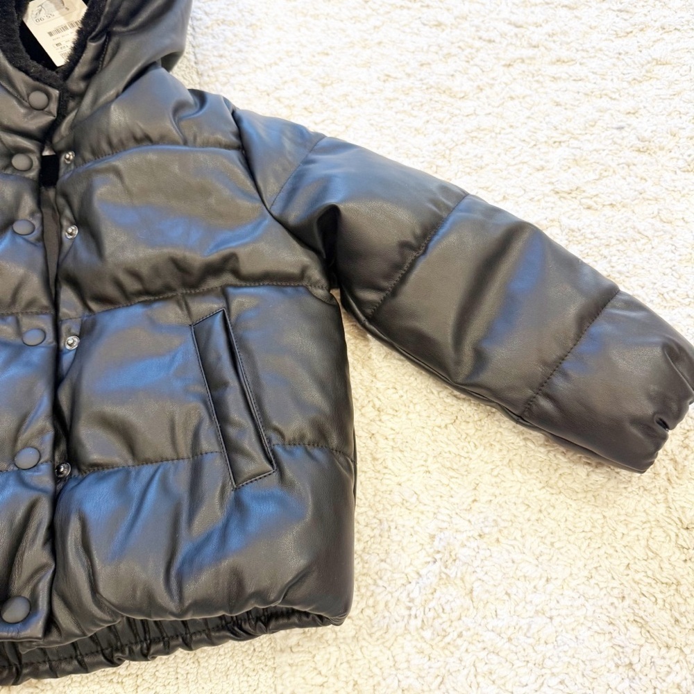 💋Zara faux leather Black Kids Puffer Jacket size 7 - Picture 3 of 8